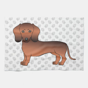 Röd Sabel Korthårig Dachshund Tecknad Hund & Tassa Kökshandduk