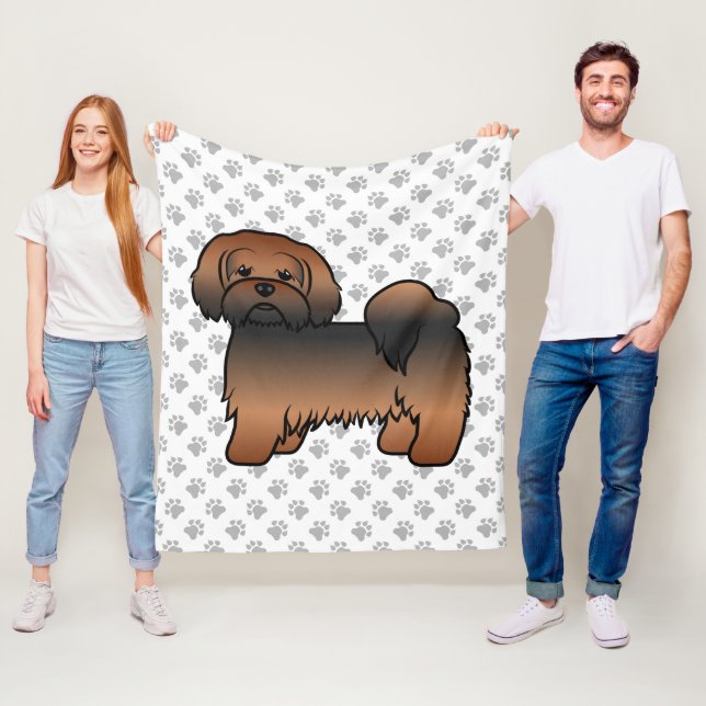 Röd Sabel Lhasa Apso Söt Tecknad Hund Fleecefilt (På plats)