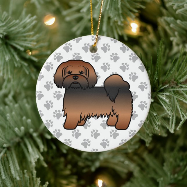 Röd Sabel Lhasa Apso Söt Tecknad Hund Julgransprydnad Keramik (Träd)