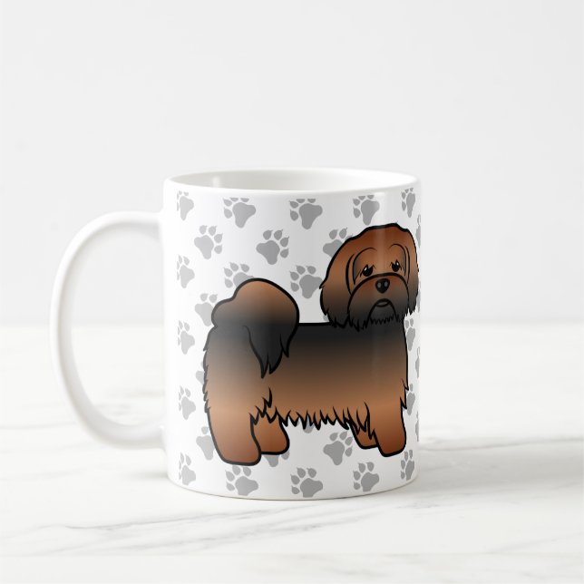 Röd Sabel Lhasa Apso Söt Tecknad Hund Kaffemugg (Vänster)