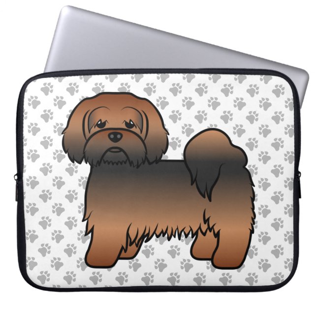 Röd Sabel Lhasa Apso Söt Tecknad Hund Laptop Fodral (Framsidan)