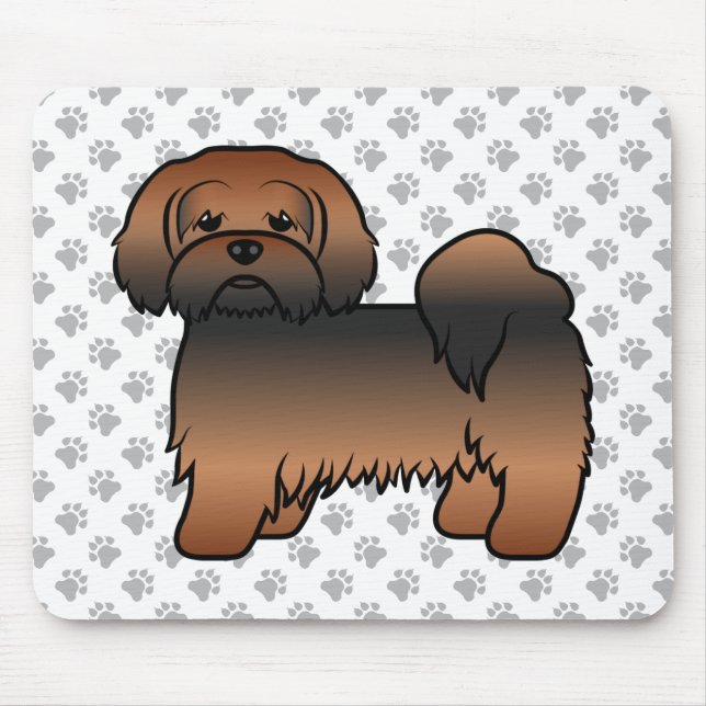 Röd Sabel Lhasa Apso Söt Tecknad Hund Musmatta (Framsidan)