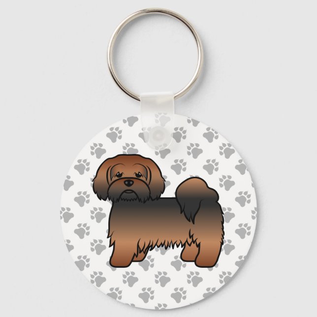 Röd Sabel Lhasa Apso Söt Tecknad Hund Nyckelring (Framsida)