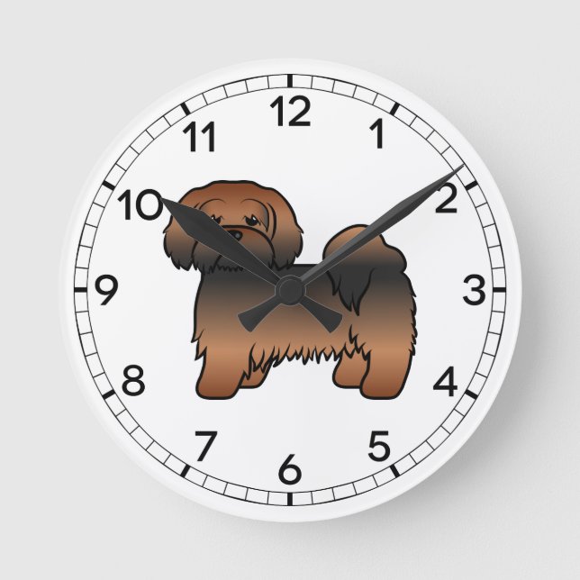 Röd Sabel Lhasa Apso Söt Tecknad Hund Rund Klocka (Framsida)