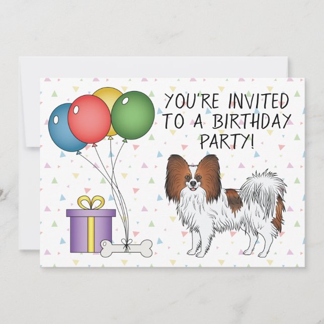 Röd Sabel Papillon Söt Och Glad Hund - Födelsedag Inbjudningar (Framsida)