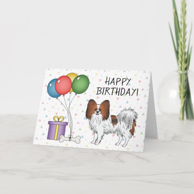 Röd Sabel Papillon Tecknad Hund Glad Födelsedag Kort (Framsida)