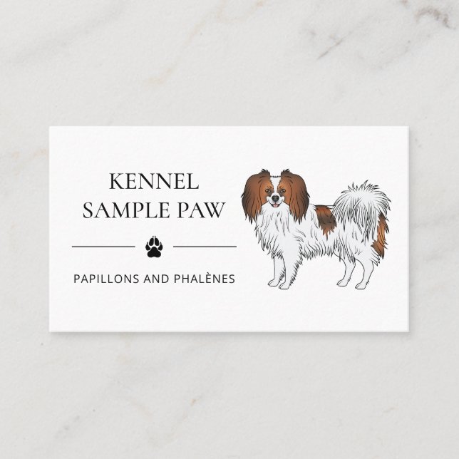 Röd Sabel Phalène Cartoon Hund Kennel Och Uppfödar Visitkort (Framsida)
