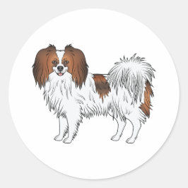 Röd Sabel Phalène Söt Tecknad Hundillustration Runt Klistermärke