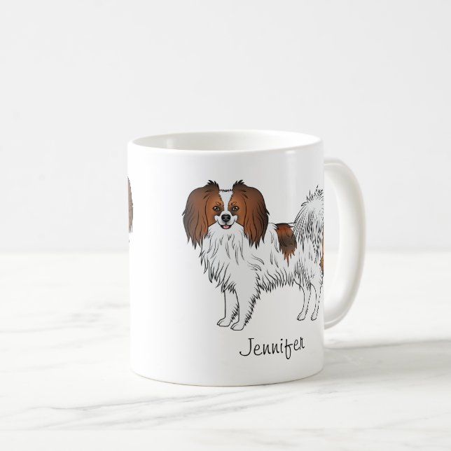 Röd Sabel Phalène Tecknade Hundar Med Anpassat Nam Kaffemugg (Framsida höger)