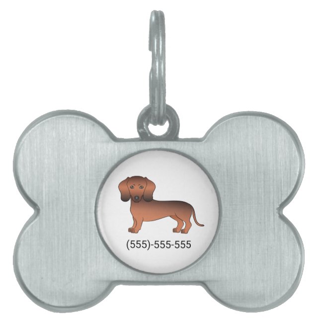 Röd Sabel Slät Päls Dachshund Hund & Telefonnummer ID-bricka Husdjur (Framsidan)