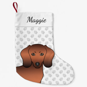 Röd Sabel Slät Päls Dachshund Hundhuvud & Namn Liten Julstrumpa