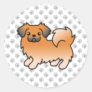 Röd Sabel Tibetansk Spaniel Söt Tecknad Hund Runt Klistermärke