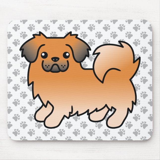 Röd Sabel Tibetansk Spaniel Söt Tecknad Hund & Tas Musmatta (Framsidan)