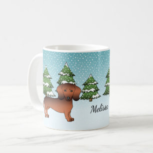 Röd Sable Korthårig Dachshund I En Vinter Skog Kaffemugg