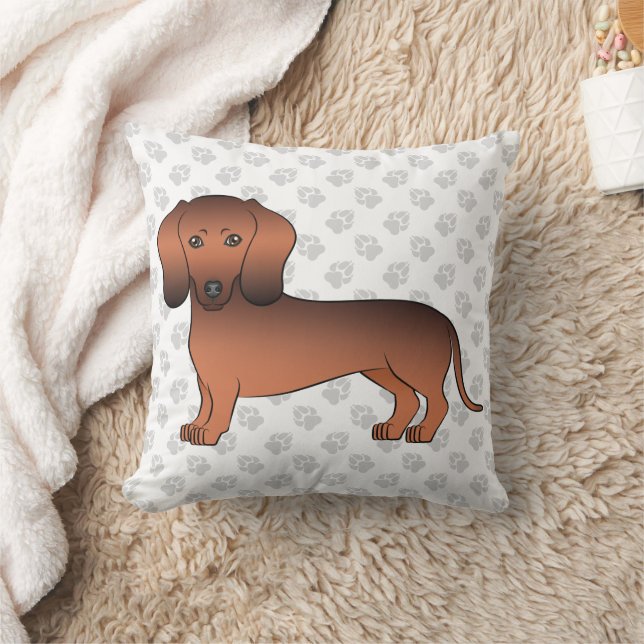 Röd Sable Korthårig Dachshund Tecknad Hund & Tassa Kudde (Filt)