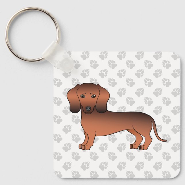 Röd Sable Korthårig Dachshund Tecknad Hund & Tassa Nyckelring (Framsida)
