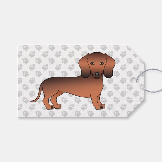 Röd Sable Korthårig Dachshund Tecknad Hund & Tassa Presentetikett (Framsidan (Horisontell))