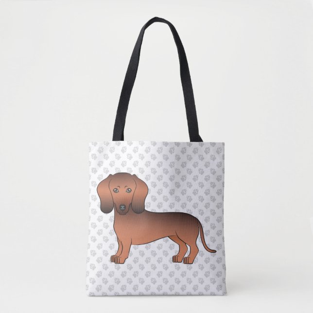 Röd Sable Korthårig Dachshund Tecknad Hund & Tassa Tygkasse (Framsida)