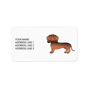 Röd Sable Korthårig Dachshund Tecknad Hund & Text Adressetikett