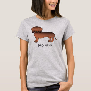 Röd Sable Korthårig Dachshund Tecknad Hund & Text T Shirt