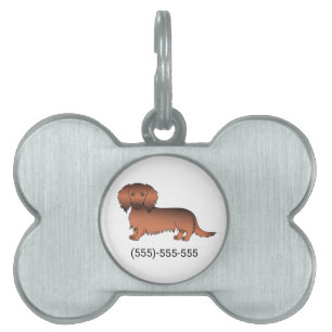 Röd Sable Långhårig Dachshund Tecknad Hund & Numme ID-bricka Husdjur