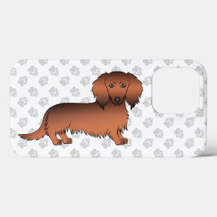 Röd Sable Långhårig Dachshund Tecknad Hund & Tassa