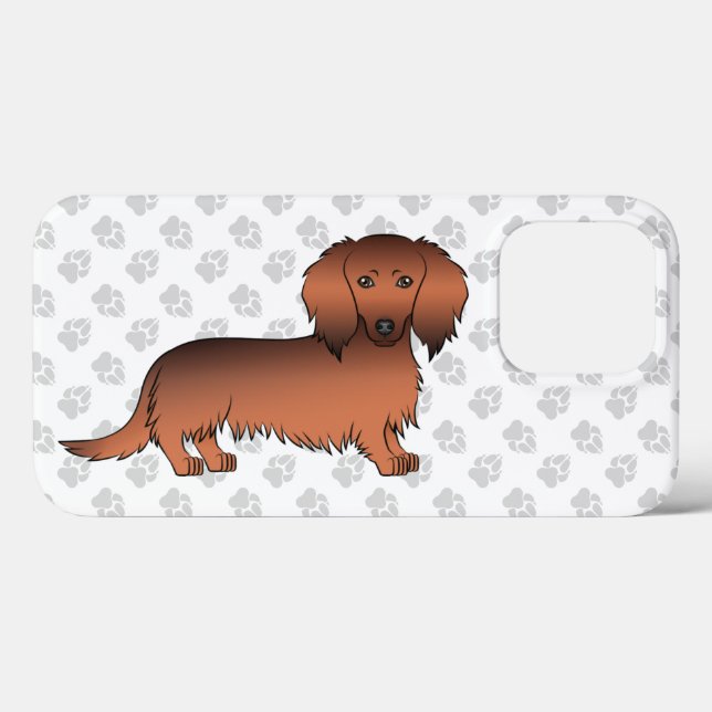 Röd Sable Långhårig Dachshund Tecknad Hund & Tassa (Baksida (horisontell))