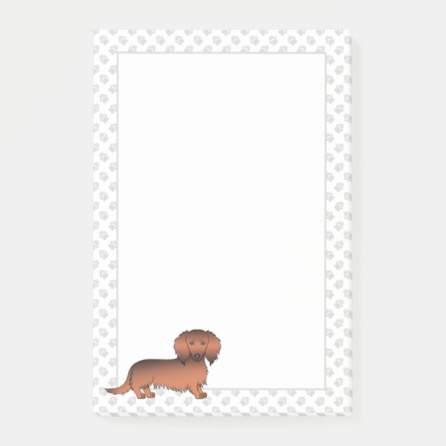 Röd Sable Långhårig Dachshund Tecknad Hund & Tassa Post-it Block (Framsida)
