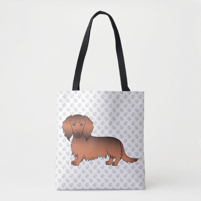 Röd Sable Långhårig Dachshund Tecknad Hund & Tassa Tygkasse (Framsida)