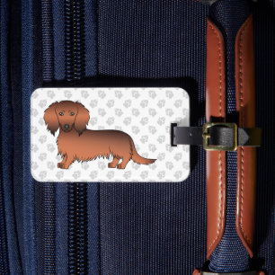 Röd Sable Långhårig Dachshund Tecknad Hund & Text Bagagebricka