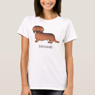 Röd Sable Långhårig Dachshund Tecknad Hund & Text T Shirt