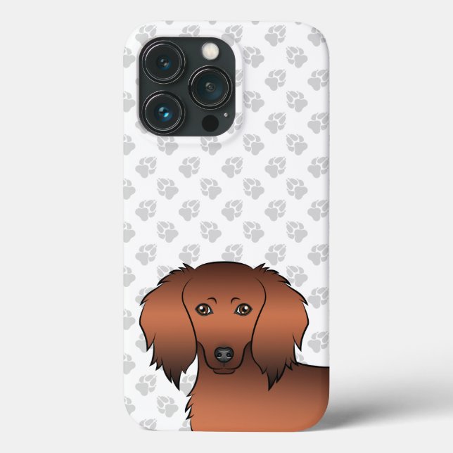 Röd Sable Långhårig Dachshund Tecknad Hundhuvud (Baksida)