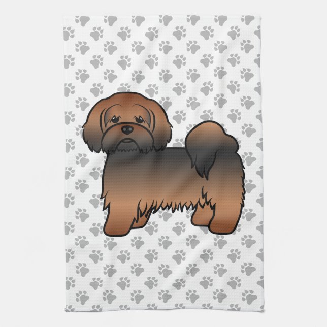 Röd Sable Lhasa Apso Söt Tecknad Hund Kökshandduk (Vertikal)