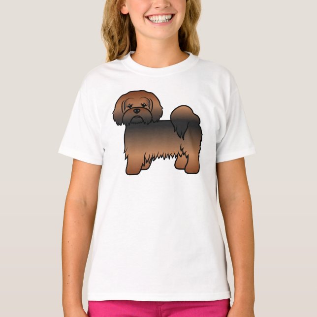 Röd Sable Lhasa Apso Söt Tecknad Hund T Shirt (Framsida)