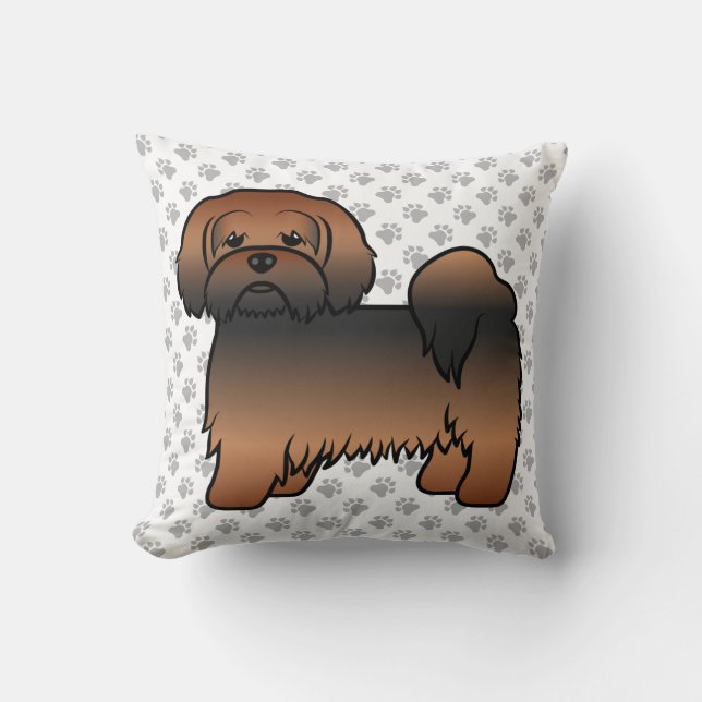 Röd Sable Lhasa Apso Tecknad Hund & Tassar Kudde (Framsida)
