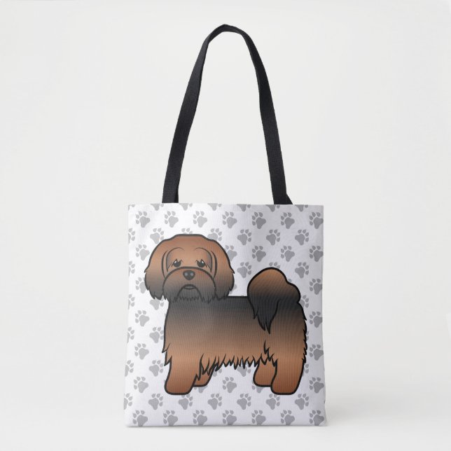 Röd Sable Lhasa Apso Tecknad Hund & Tassar Tygkasse (Framsida)