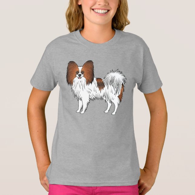 Röd Sable Papillon Glad Och Söt Tecknad Hund T Shirt (Framsida)