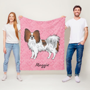 Röd Sable Papillon Leksaksras Hund På Rosa Hjärtan Fleecefilt