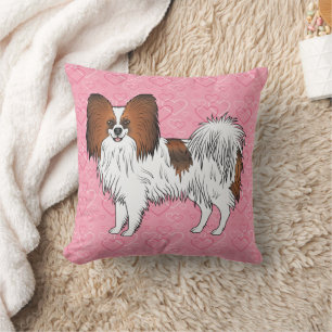 Röd Sable Papillon Leksaksras Hund På Rosa Hjärtan Kudde