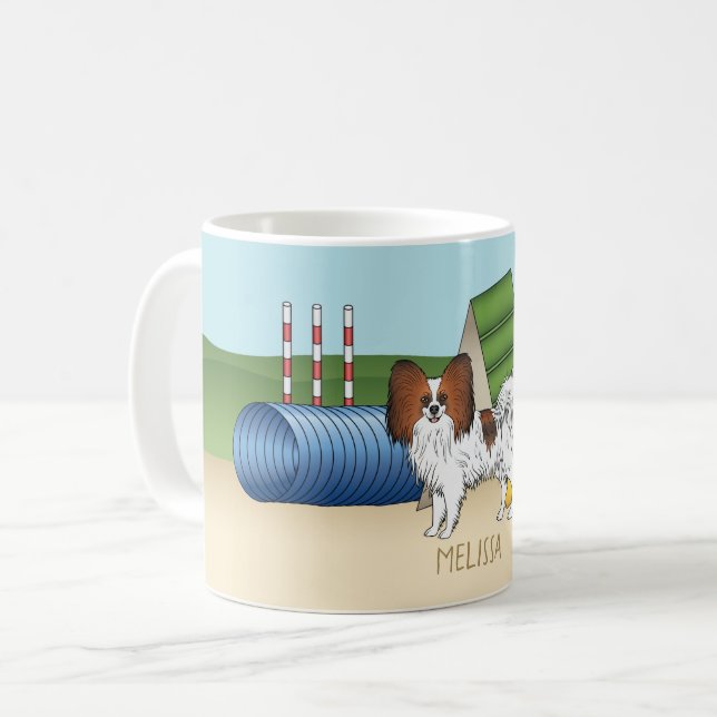 Röd Sable Papillon Smidighets Hund Med Anpassat Na Kaffemugg (Framsida vänster)