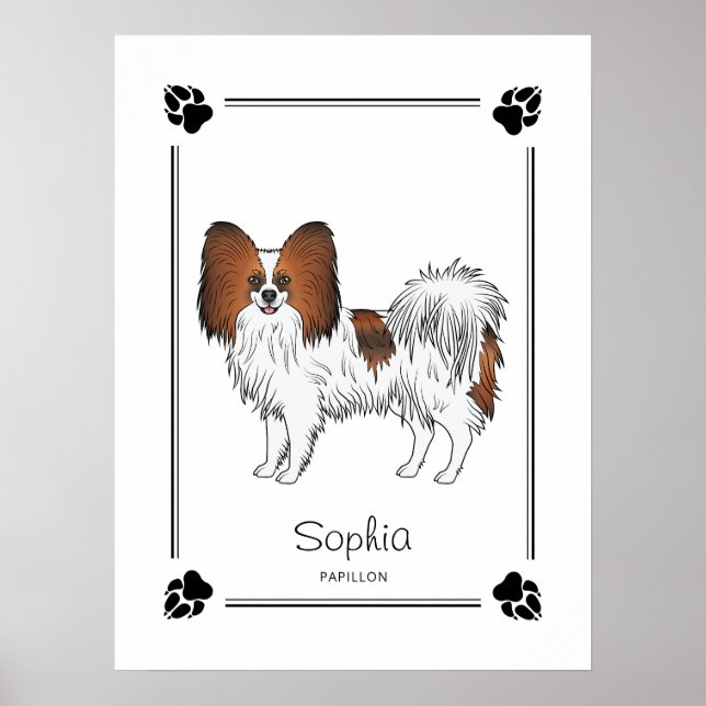 Röd Sable Papillon Söt Hund Med Tassar Och Text Poster (Framsidan)