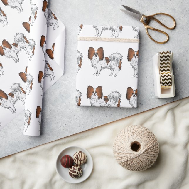 Röd Sable Papillon Söt Och Glad Hund Mönster Presentpapper (Hantverk)