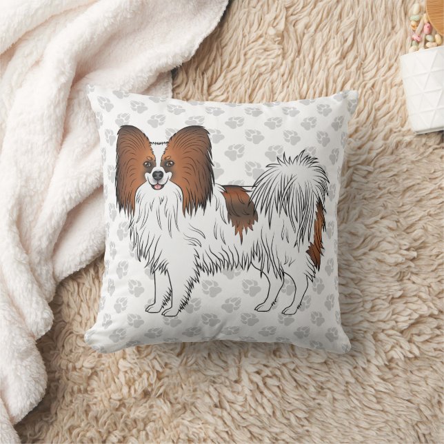 Röd Sable Papillon Söt Tecknad Hund Med Tass Kudde (Filt)