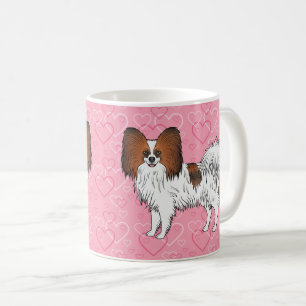Röd Sable Papillon Söt Tecknad Hund På Rosa Hjärta Kaffemugg