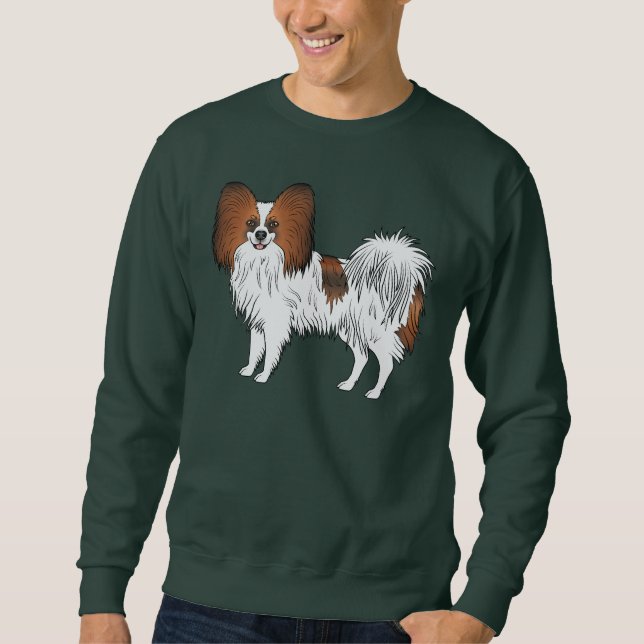 Röd Sable Papillon Söt Tecknad Hund Ritning Lång Ärmad Tröja (Framsida)