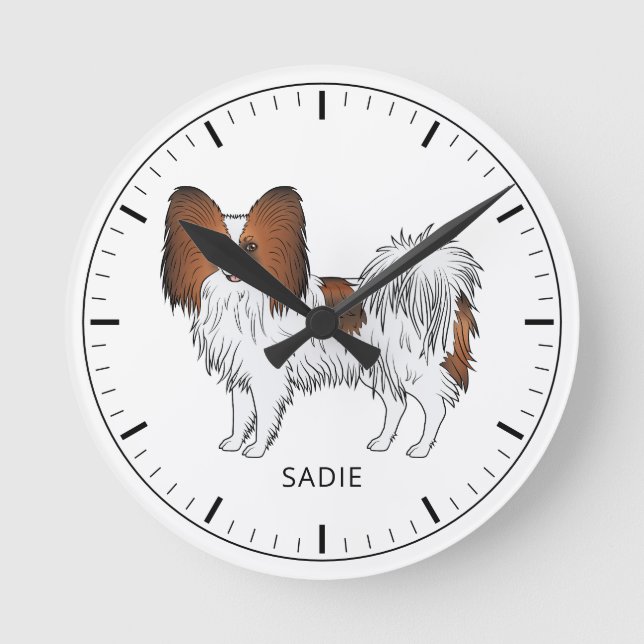 Röd Sable Papillon Toy Spaniel Hund Och Anpassad T Rund Klocka (Framsida)