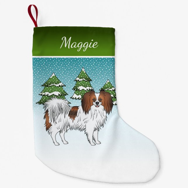 Röd Sable Phalène Hund Blå Grön Vinter Skog Liten Julstrumpa (Framsidan)