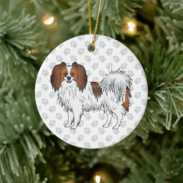 Röd Sable Phalène Söt Tecknad Hund Med Grå Tassar Julgransprydnad Keramik