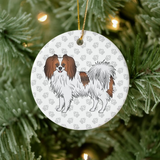 Röd Sable Phalène Söt Tecknad Hund Med Grå Tassar Julgransprydnad Keramik (Träd)