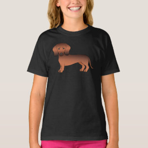Röd Sable Slät Hår Dachshund Söt Tecknad Hund T Shirt